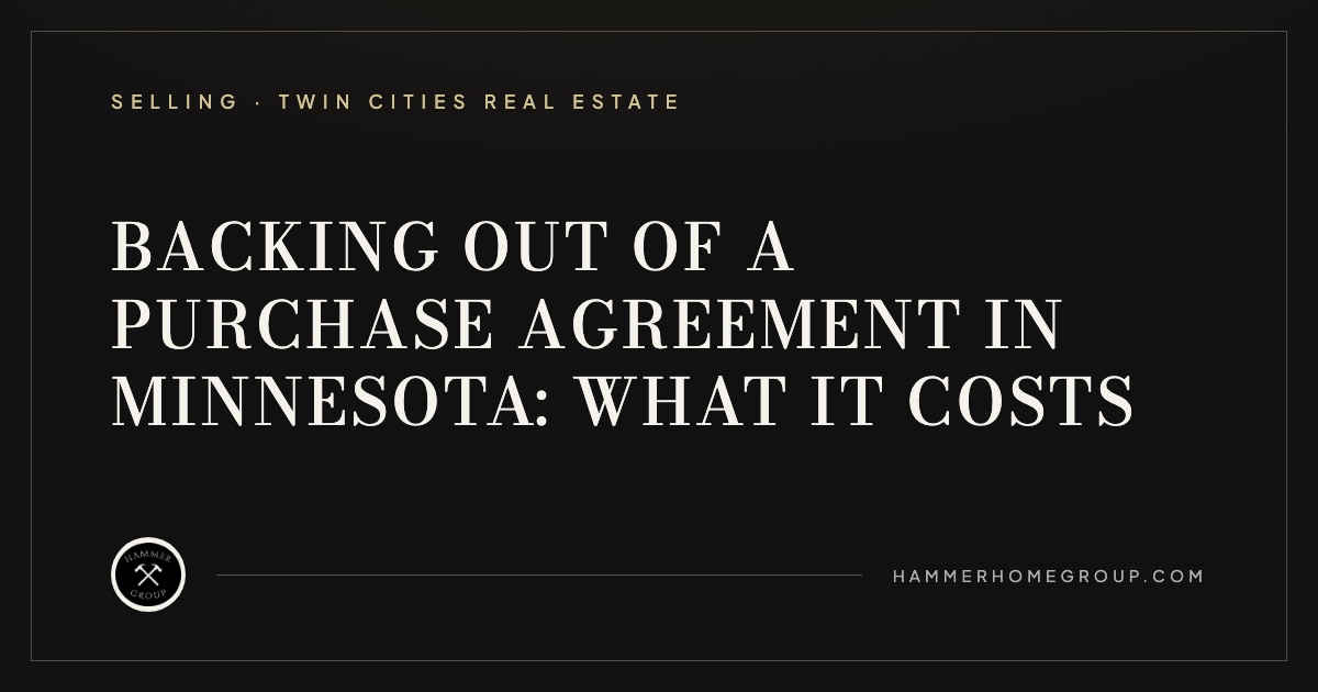 Signed purchase agreement in Minnesota with house keys and pen on a dark walnut desk