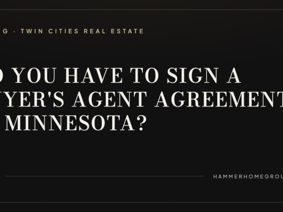 A buyer's broker agreement and pen on a desk, representing the Minnesota law requiring buyers to sign before touring homes.