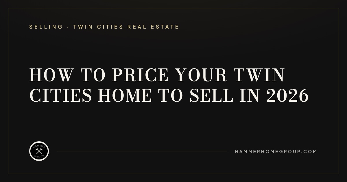 Upscale Twin Cities home at dusk with a for-sale sign, illustrating how to price your home to sell