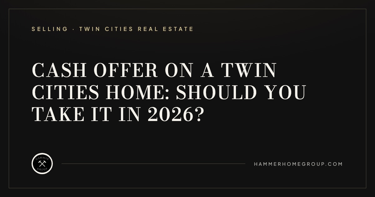 Unopened investor solicitation letters on the entry table of an older Twin Cities home, the cash offer decision a seller weighs before listing.