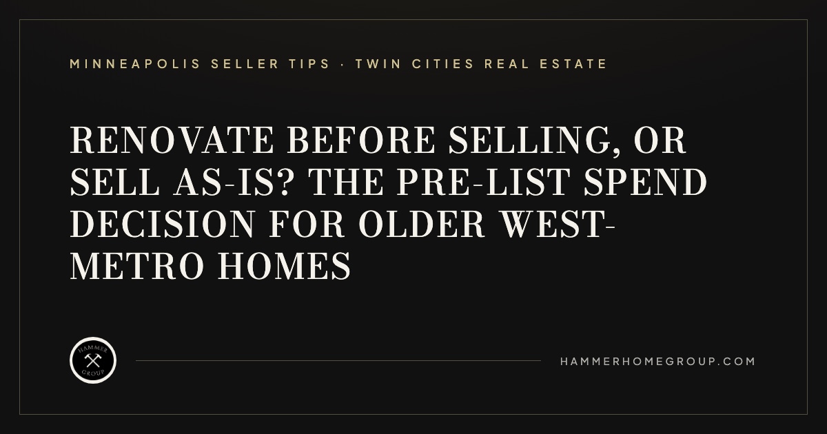 Older west-metro Twin Cities home with dated kitchen being weighed for a pre-list renovation versus an as-is sale in 2026