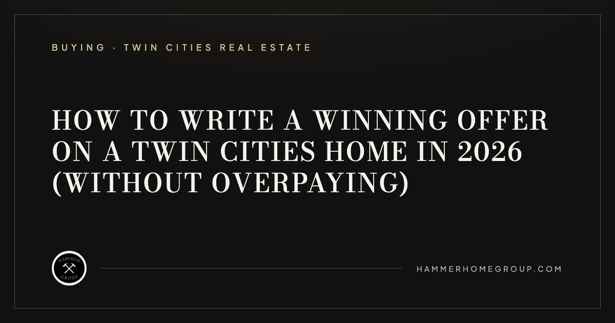 Buyer reviewing a purchase agreement at a kitchen island in a west-metro Twin Cities home while planning a winning offer in 2026
