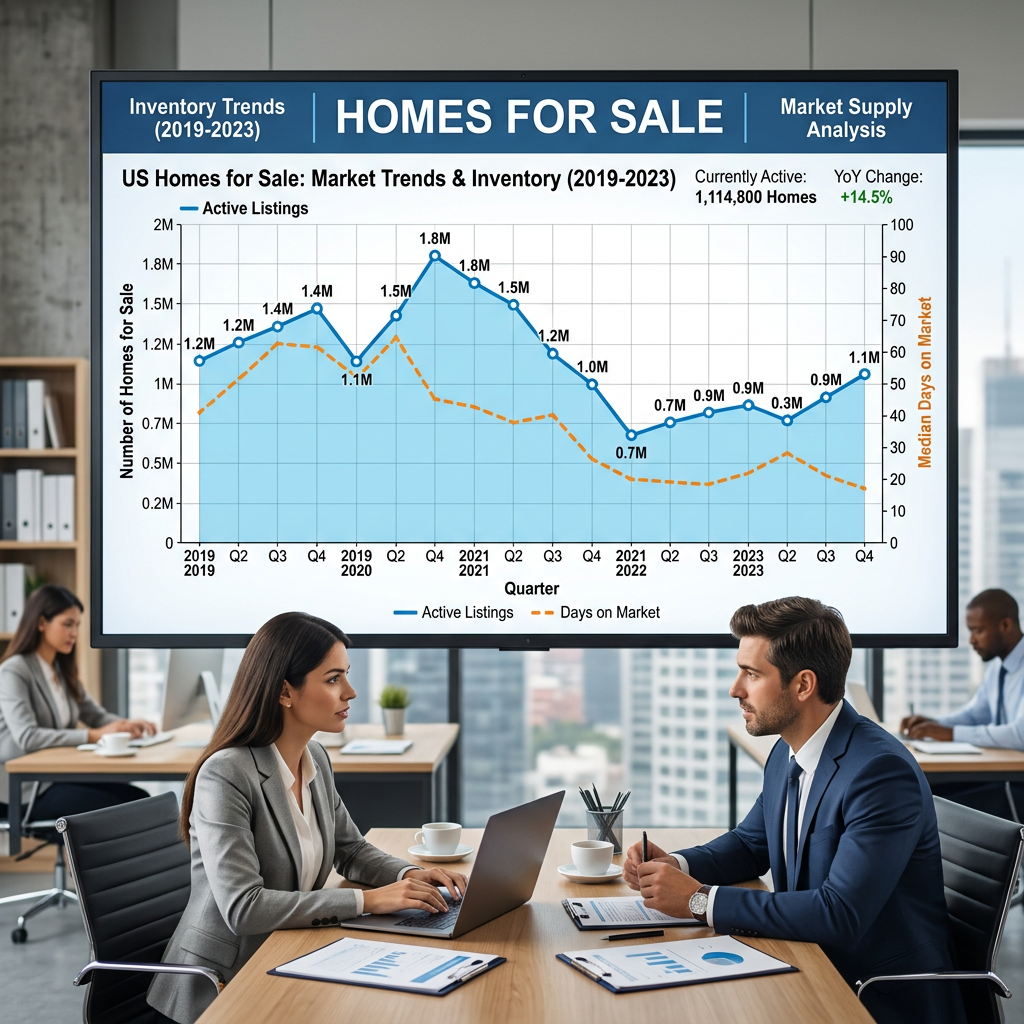 Real estate agents reviewing a Twin Cities housing inventory trends chart