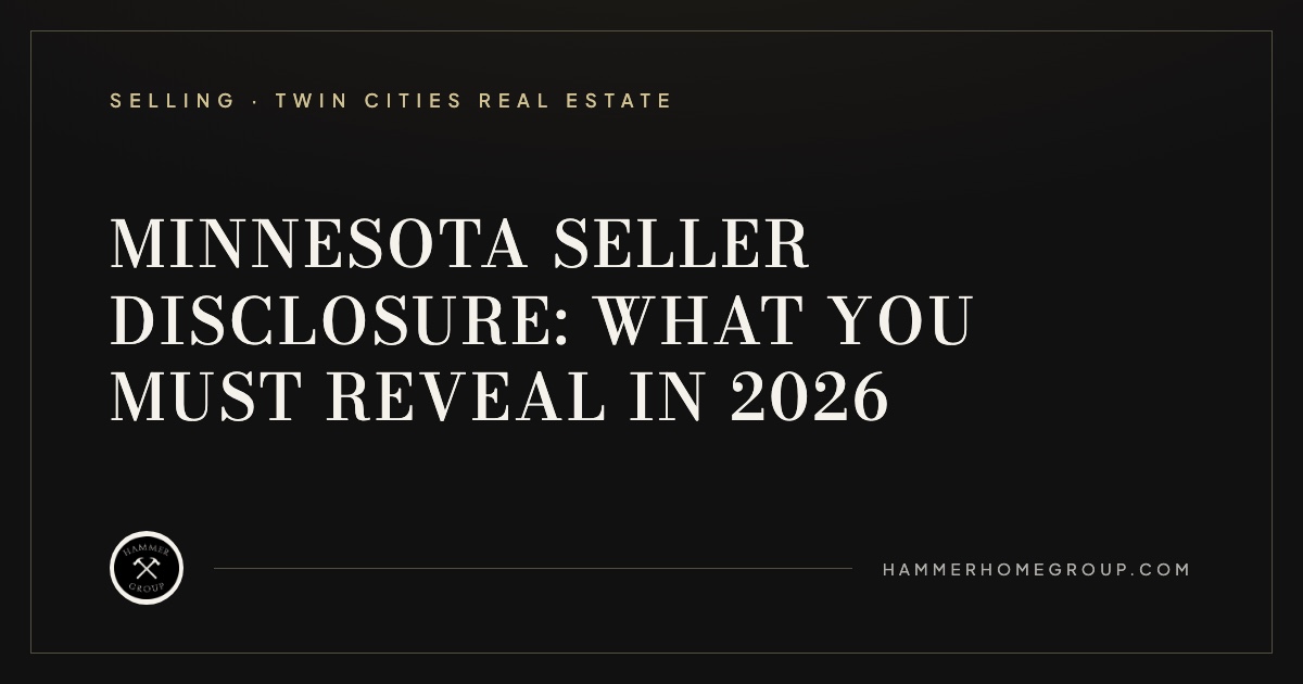 A Minnesota seller disclosure statement, a pen, and house keys on a dark table, illustrating what home sellers must reveal before closing.