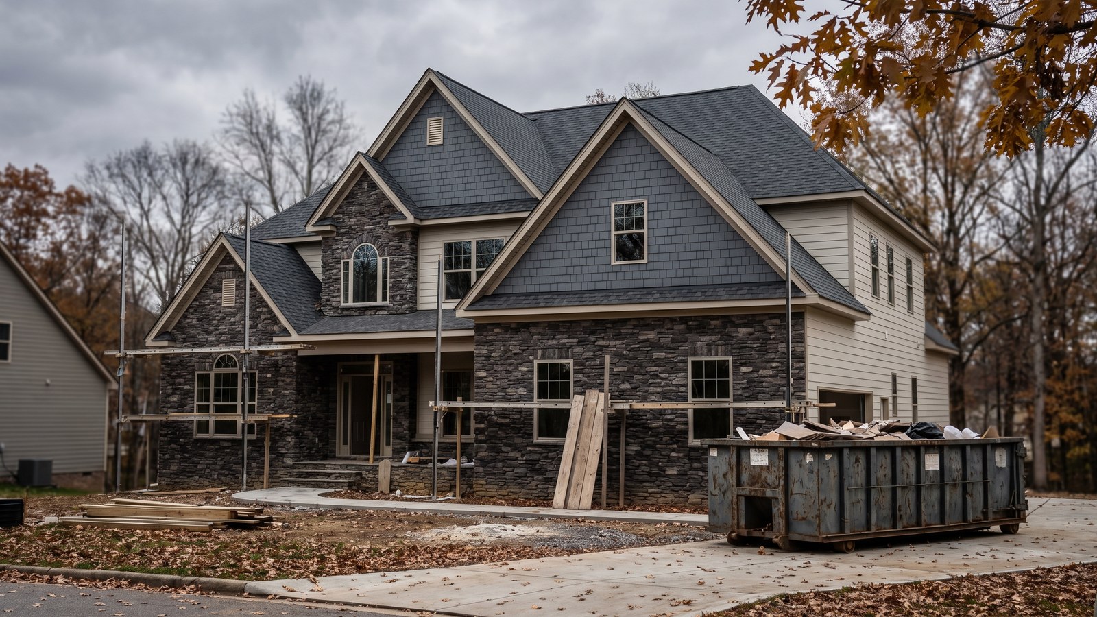 Framed new construction home exterior in a Minnesota subdivision, representing the Minnesota new construction warranty that covers the build